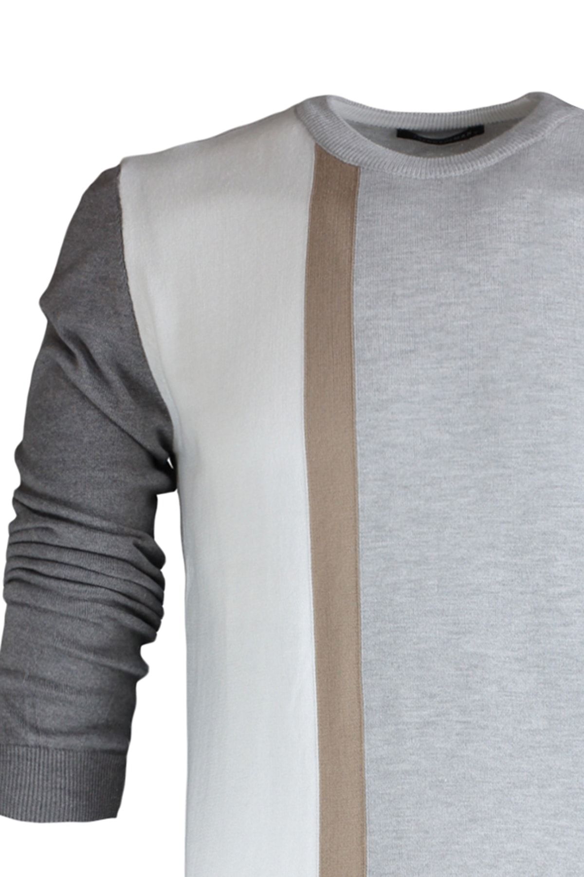 Gri Erkek Slim Fit Bisiklet Yaka Panelli Triko Kazak TMNAW21KZ0566