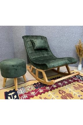 Miskin Naturel Yeşil Ahşap Sallanan Sandalye Dinlenme Emzirme Baba Tv Okuma Uzanma Koltuğu Berjer MSS