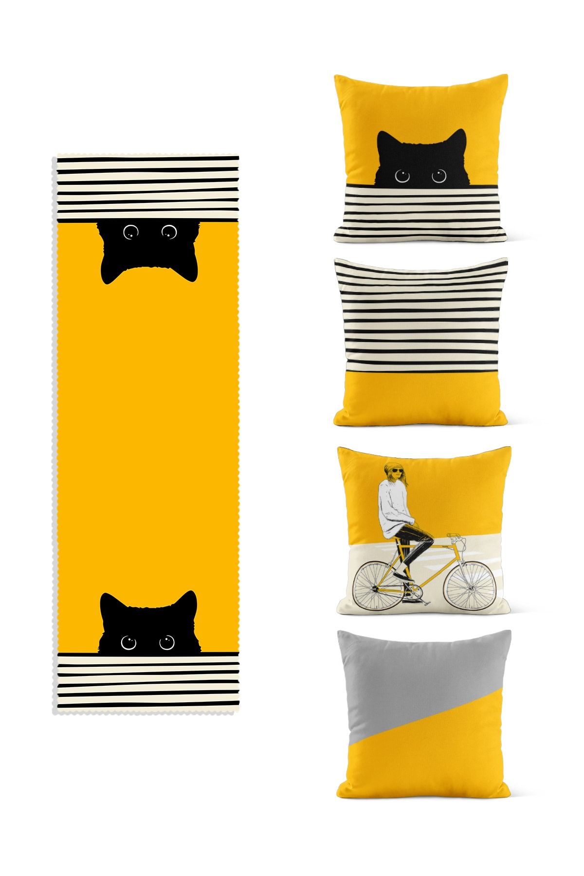 cavahome 4 Adet Kare (43X43CM) Ve 1 Adet Runner (40X140CM) Dekoratif Kirlent Kilifi Ve Runner Set Kombin Set