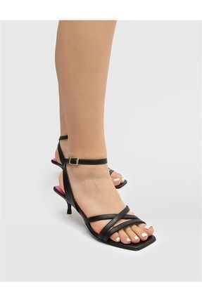 Merti Hakiki Deri Kadın Siyah Topuklu Sandalet Merti-RG-2045.1001