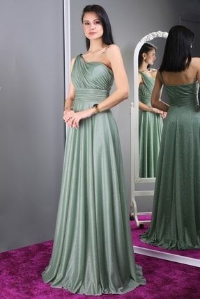 Kadın Yeşil Uzun Abiye Elbise TR7015
