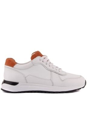 - Beyaz, Turuncu Deri Bağcıklı Erkek Sneaker 101-054-H1071