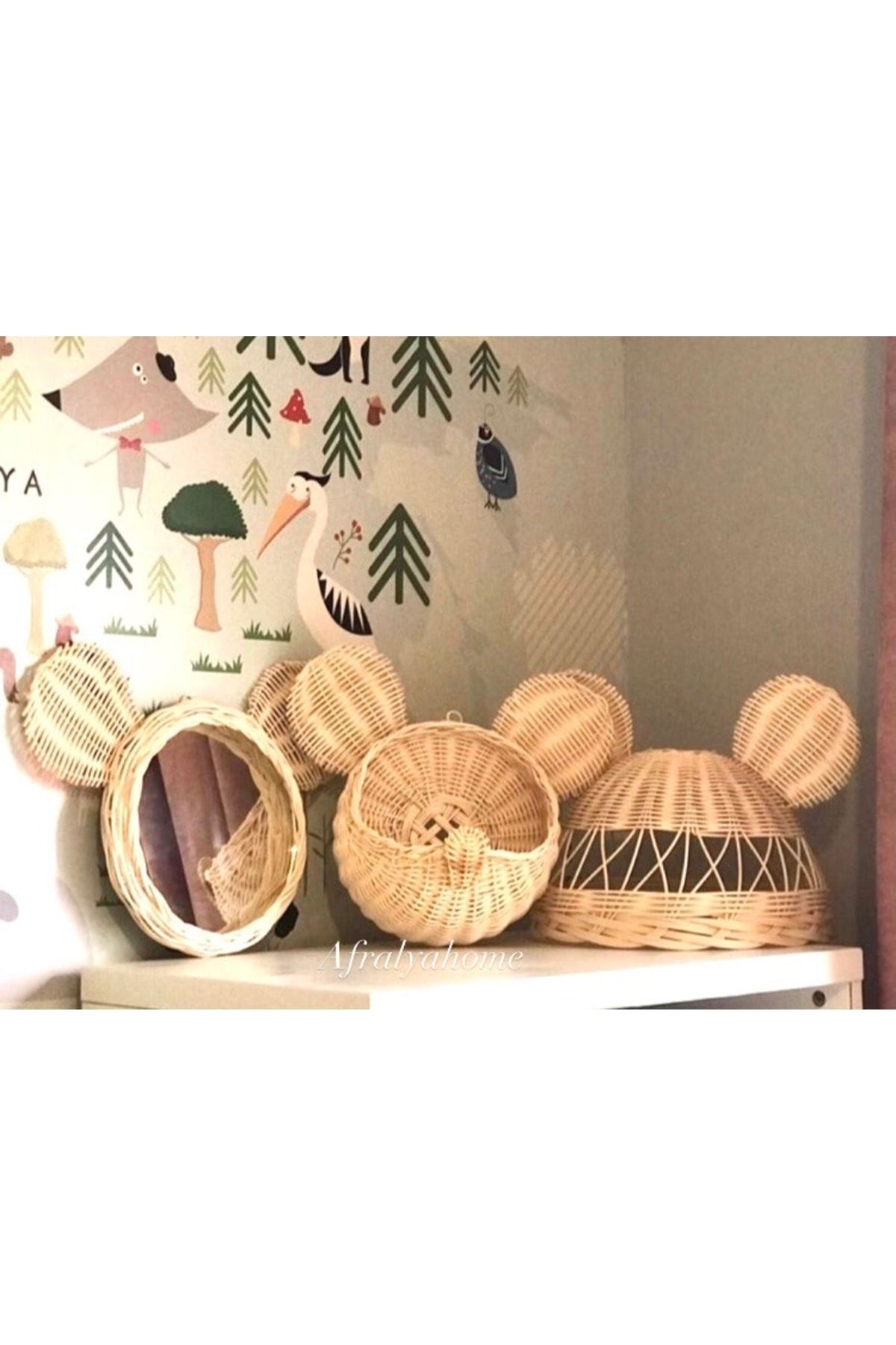 AFRALYAHOME Erkek Çocuk Odası Avize Bebek Odası Avize Mickey Mouse 3'lü Takım Duvar Aynası Duvar Sepeti Ve Avize