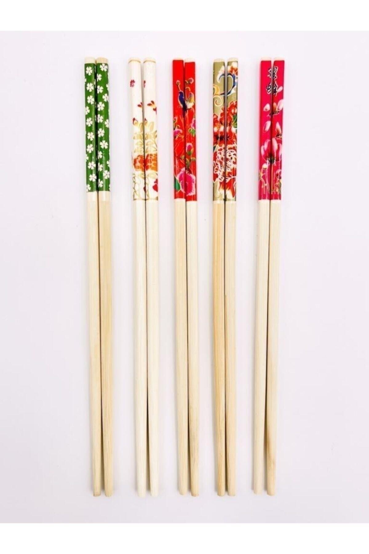 PEGA HOME 10 Adet Bambu Chopstick Ahşap Desenli Çin Çubuğu Yıkanabilir Ve Kullanılabilir 5 Çift