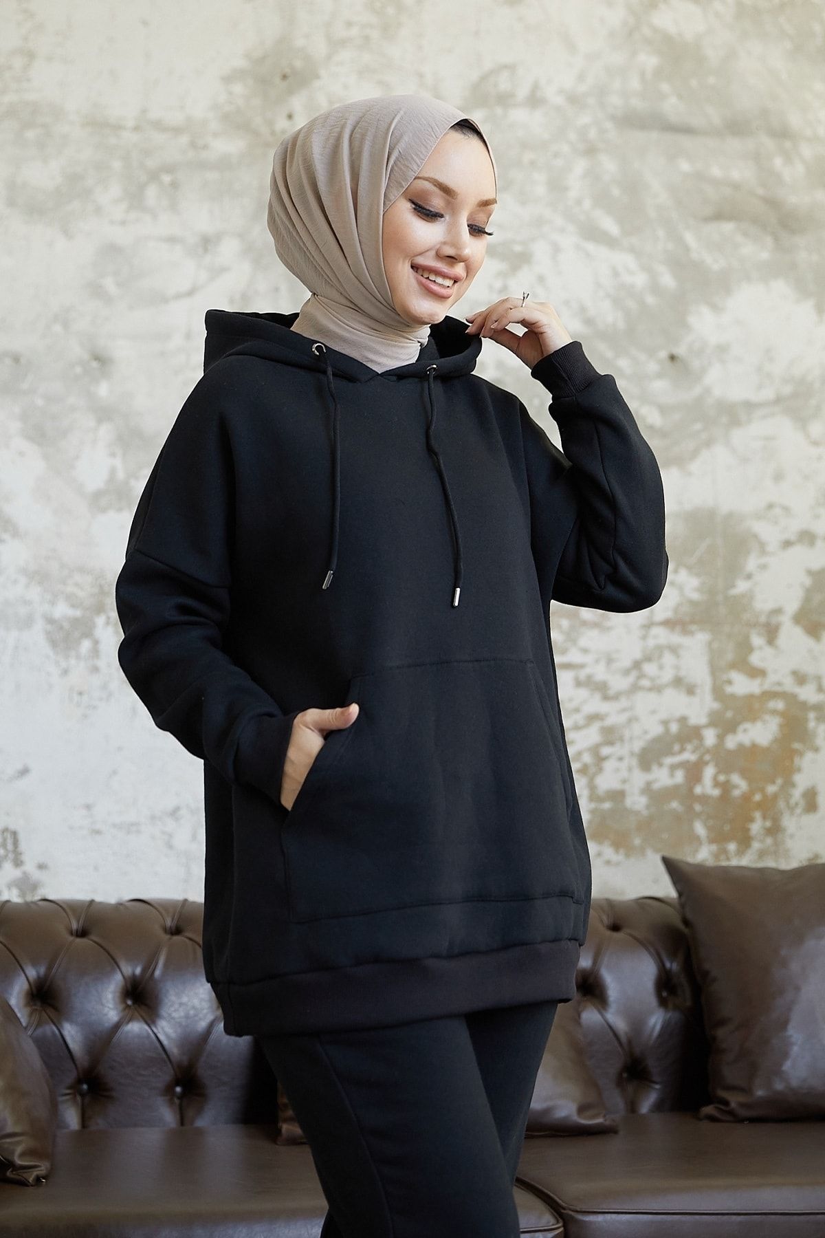 InStyle-Merva Three Thread Tracksuit Set - Black 3