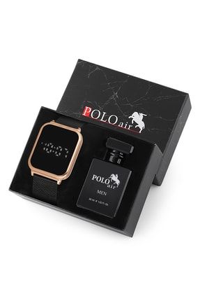 Erkek Dokunmatik Saat Ve Parfüm Set Siyah-bakır Renk PL-0622E