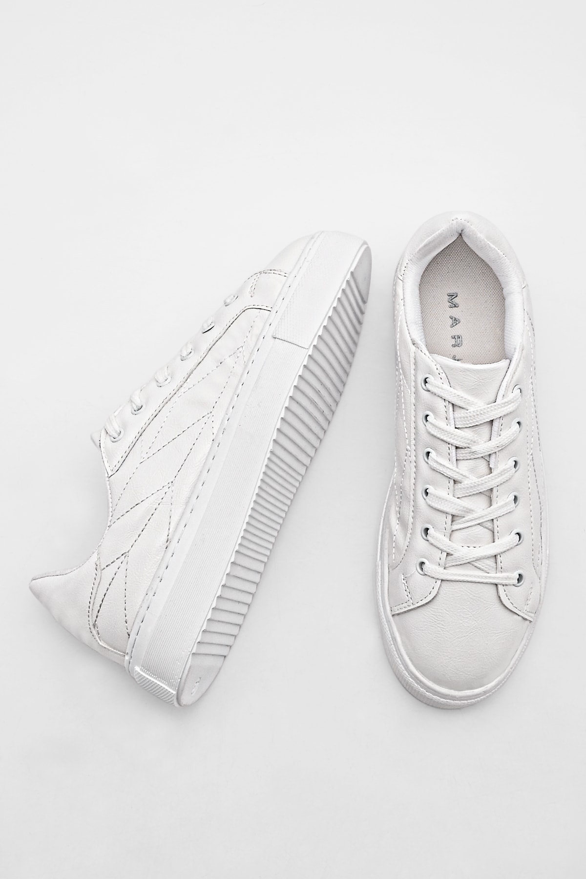 Marjin Kadın Sneaker Kalın Taban Bağcıklı Spor Ayakkabı Afela beyaz Rugan ZO9564