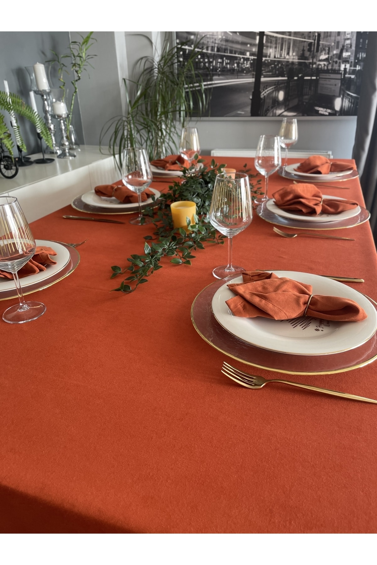 Decamor home Soft Kumaş Dertsiz Koyu Kiremit Tuğla Rengi Masa Örtüsü