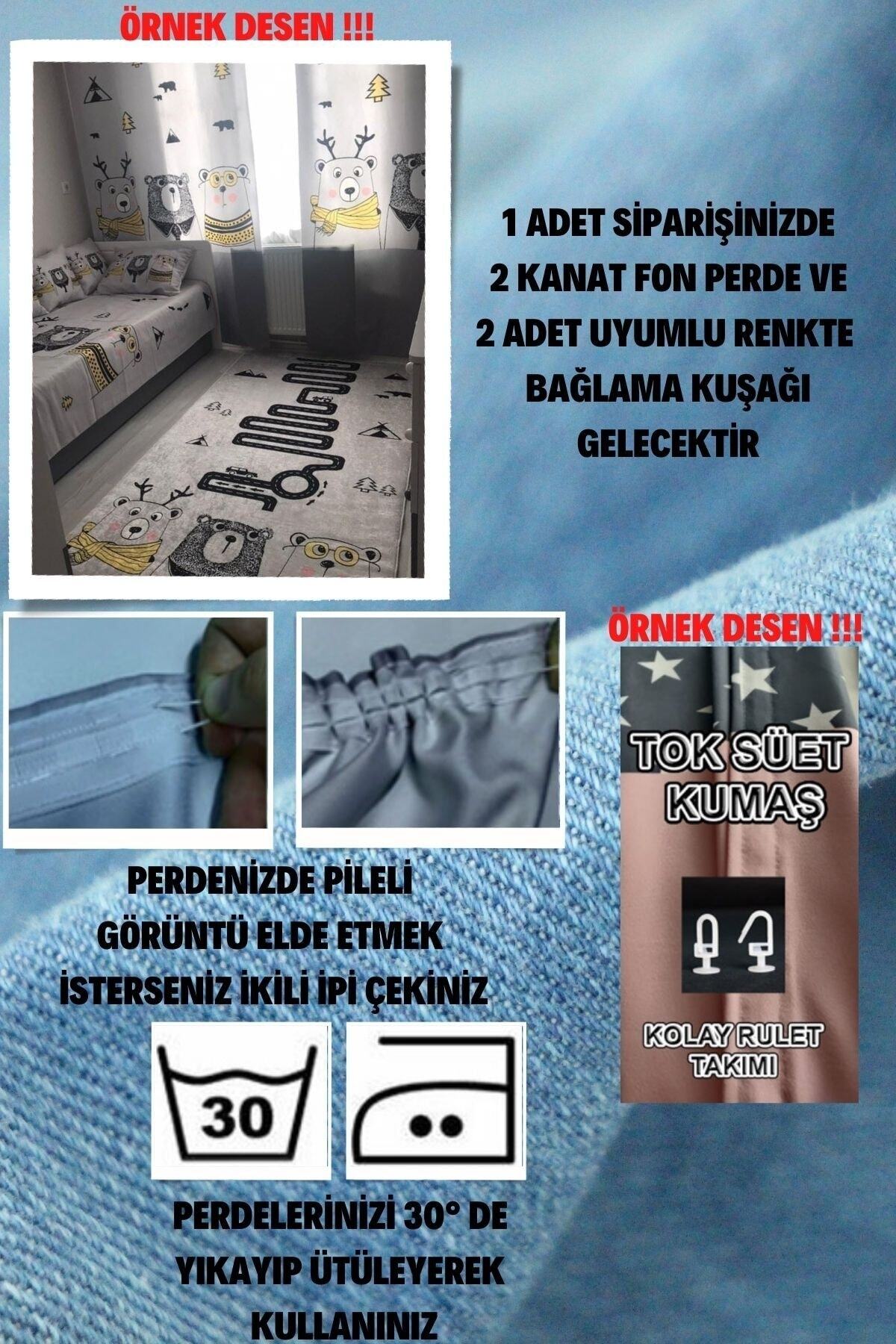 BAMBAŞKA MODA Bebek Ve Çocuk Odası Unicorn Ve Gökkuşağı Iki Kanat Fon Perde Bmfp-250 fotoğrafı 2 (önizleme)