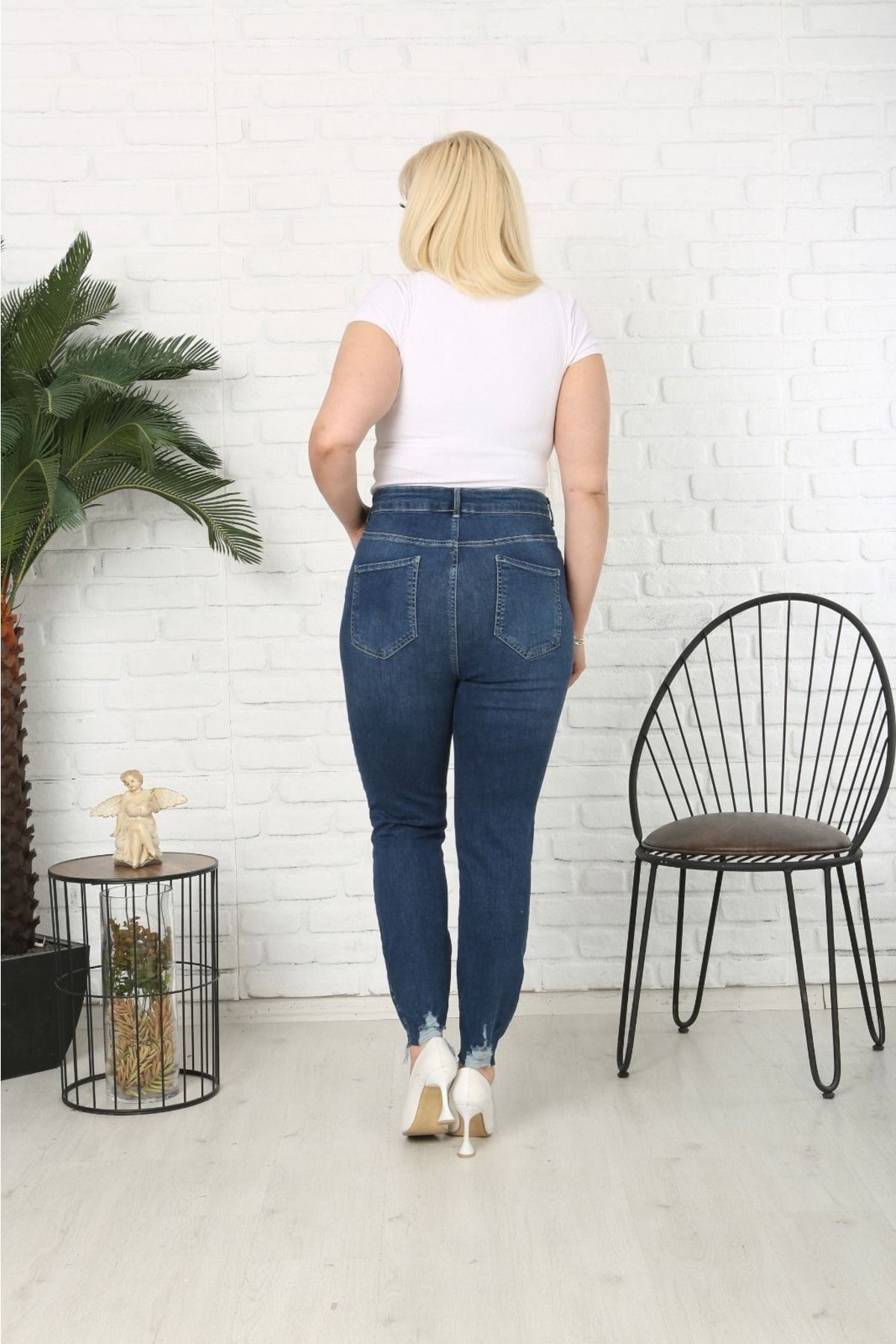 Mavi Renk Süper Yüksek Bel Lazer Kesim Likralı Jeans Pantolon
