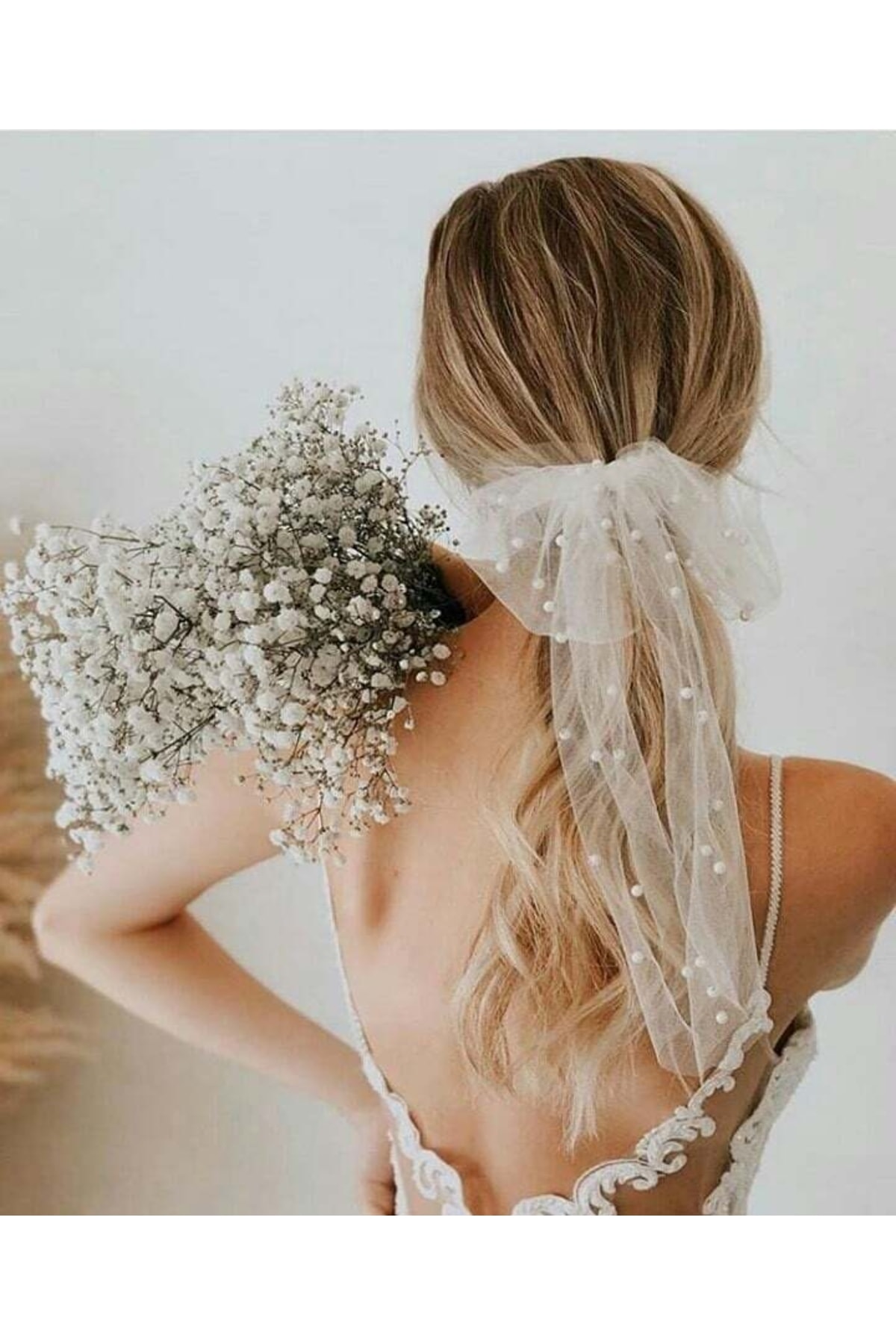 Incili Fiyonk Duvak - Gelin Gelinlik Için, Nikah, Duvağı,tül, Kırık Beyaz