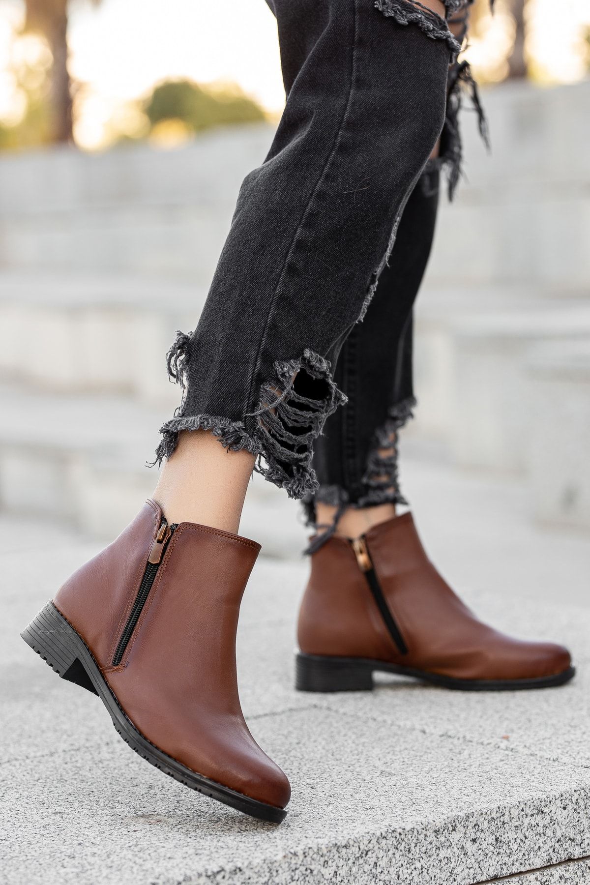 Short tan online ankle boots
