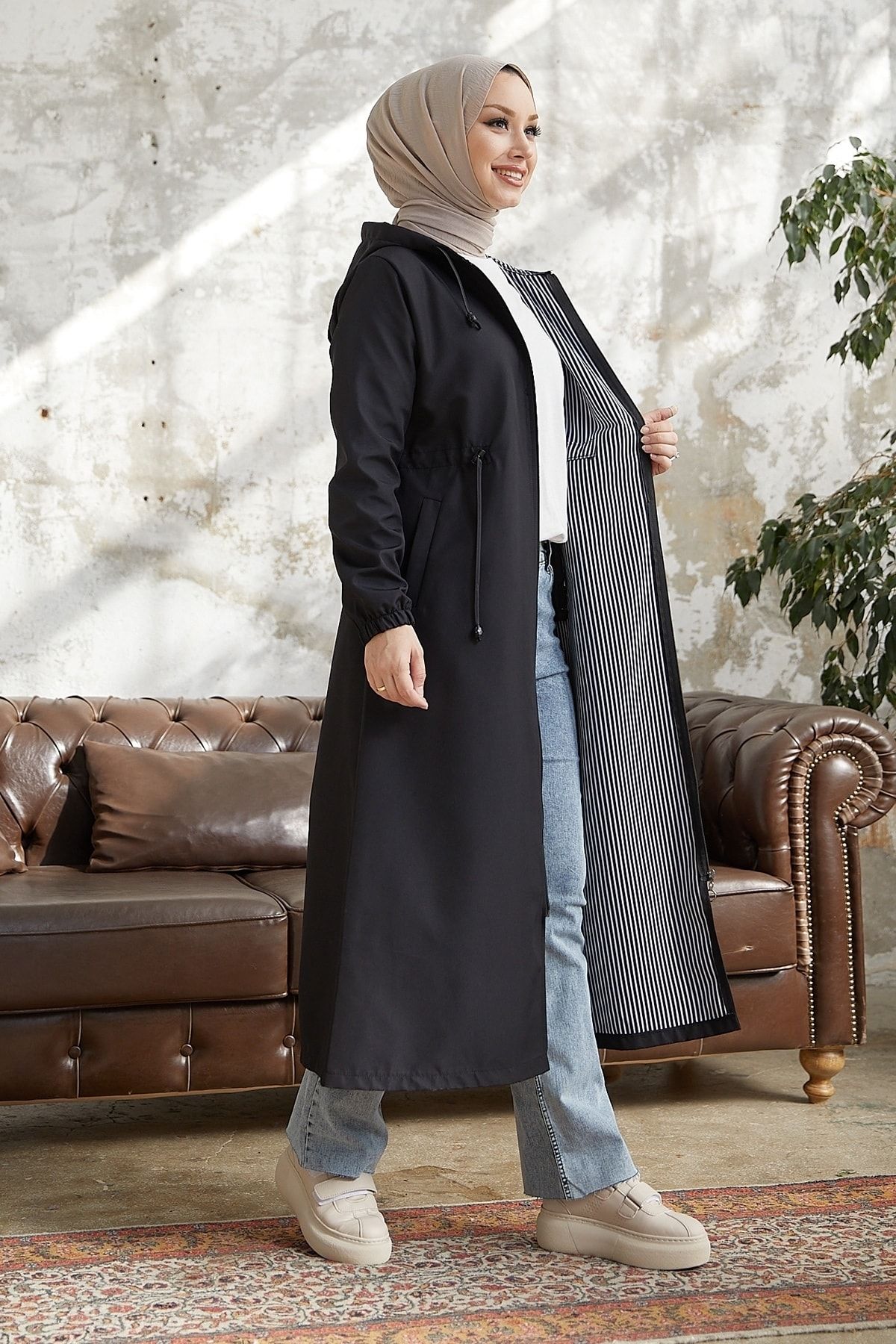 InStyle-Trench Layisa cu model în dungi - negru 5