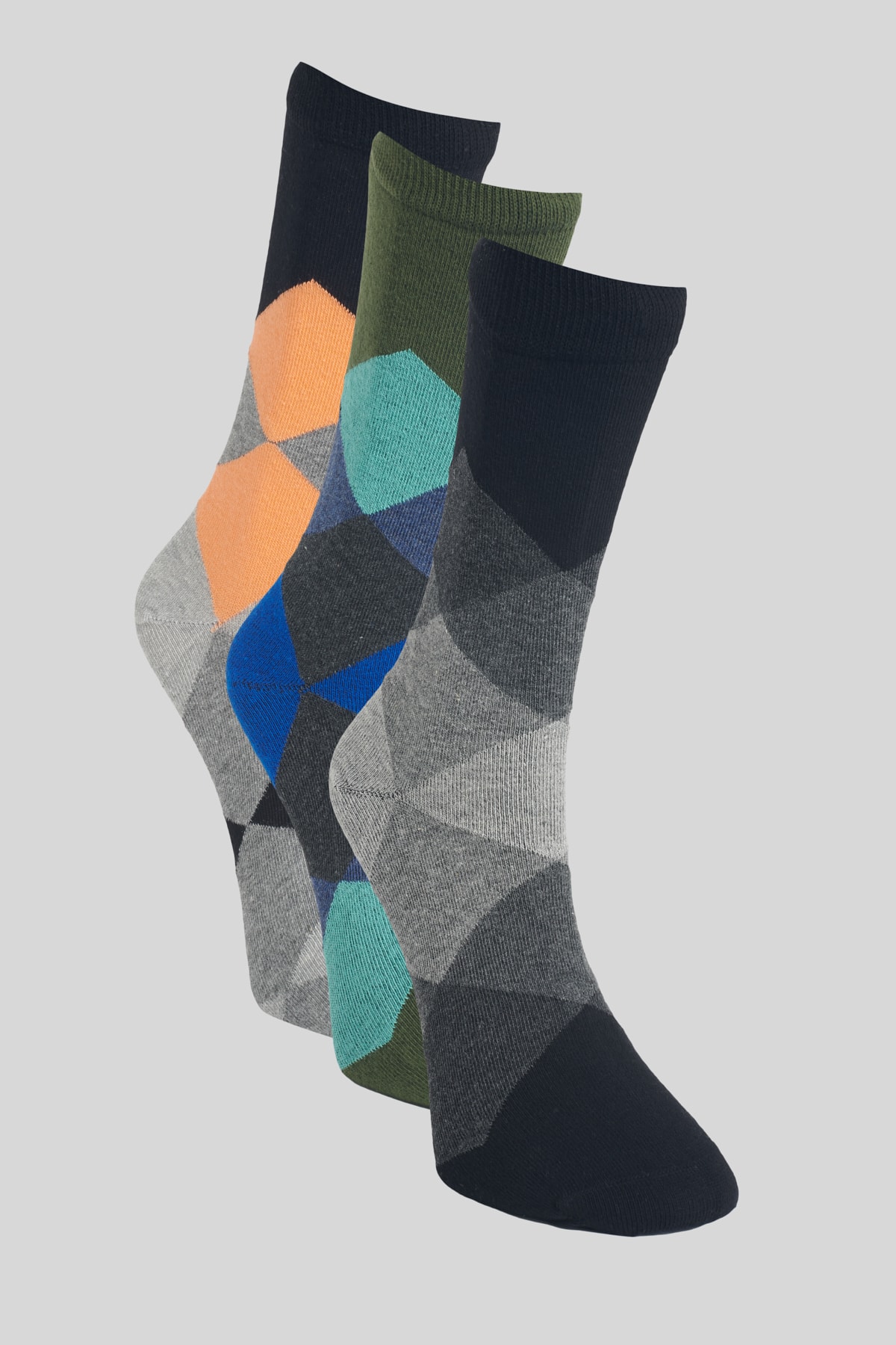 AC&Co / Altınyıldız Classics Erkek Sıyah Yesıl Lacı Desenli 3'lü Soket Çorap