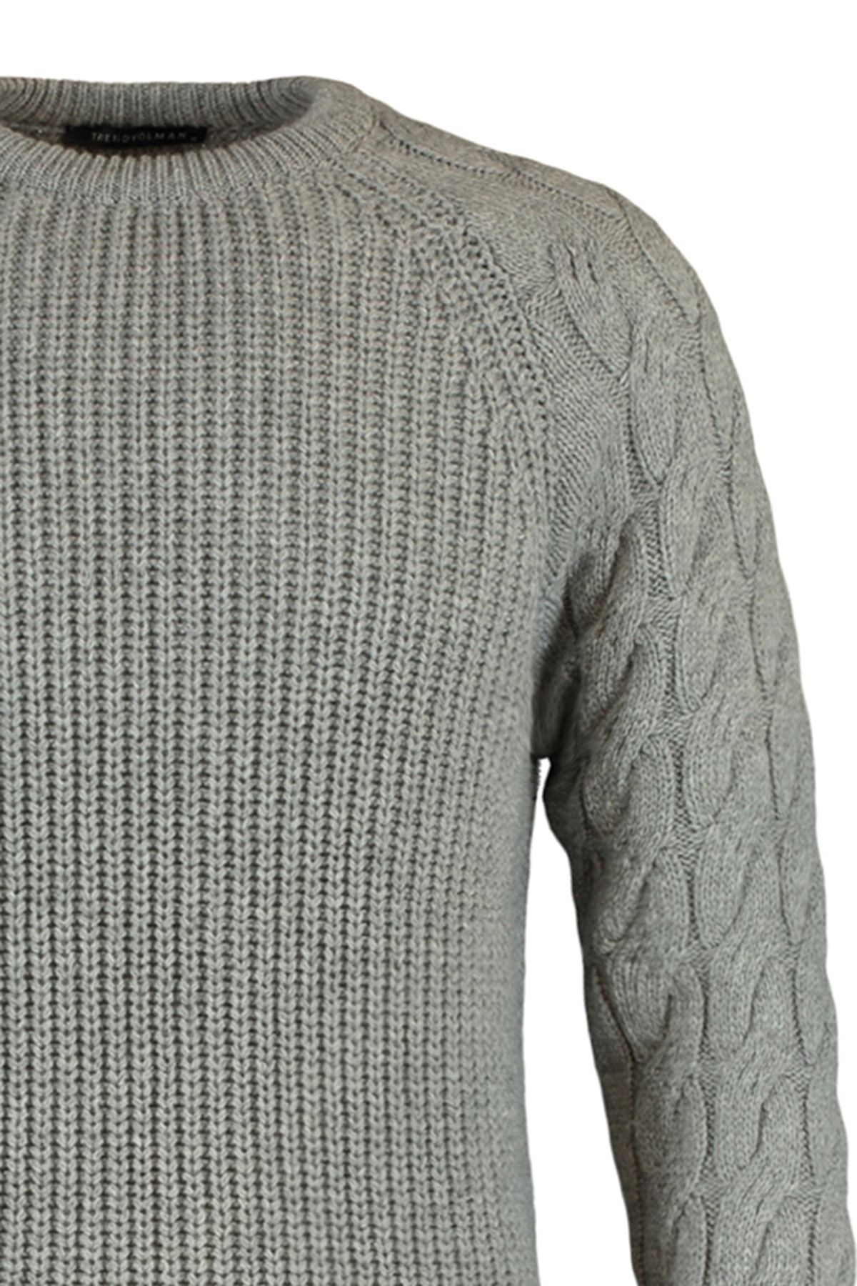 Trendyol Collection-Grauer, lässiger Unisex-Pullover mit Rundhalsausschnitt und Zopfmuster aus Strickwaren TMNAW22KZ2059 6