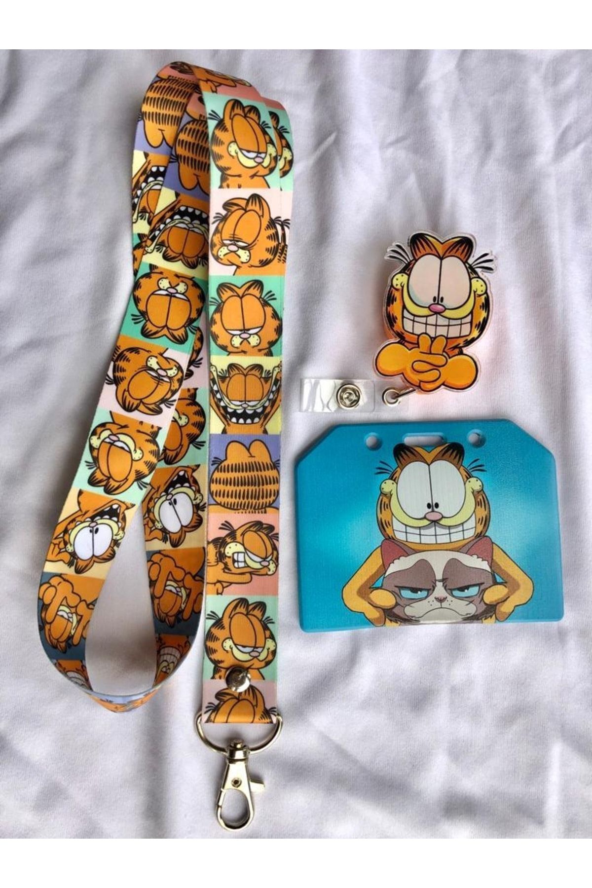 Hediyebum Set De Curele Pentru Gât Garfield Cheerful States Și Suport Pentru Carduri Laterale - One Size