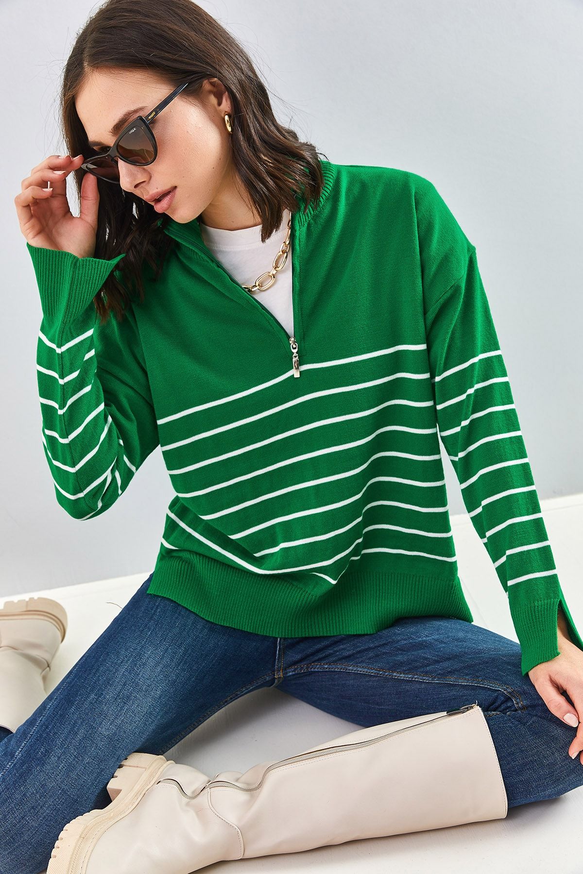 Bianco Lucci Pullover Grün Regular Fit