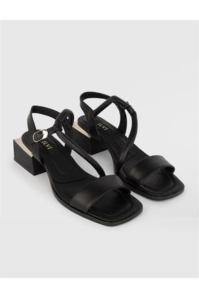 Mara Hakiki Deri Kadın Siyah Topuklu Sandalet Mara-392.1001