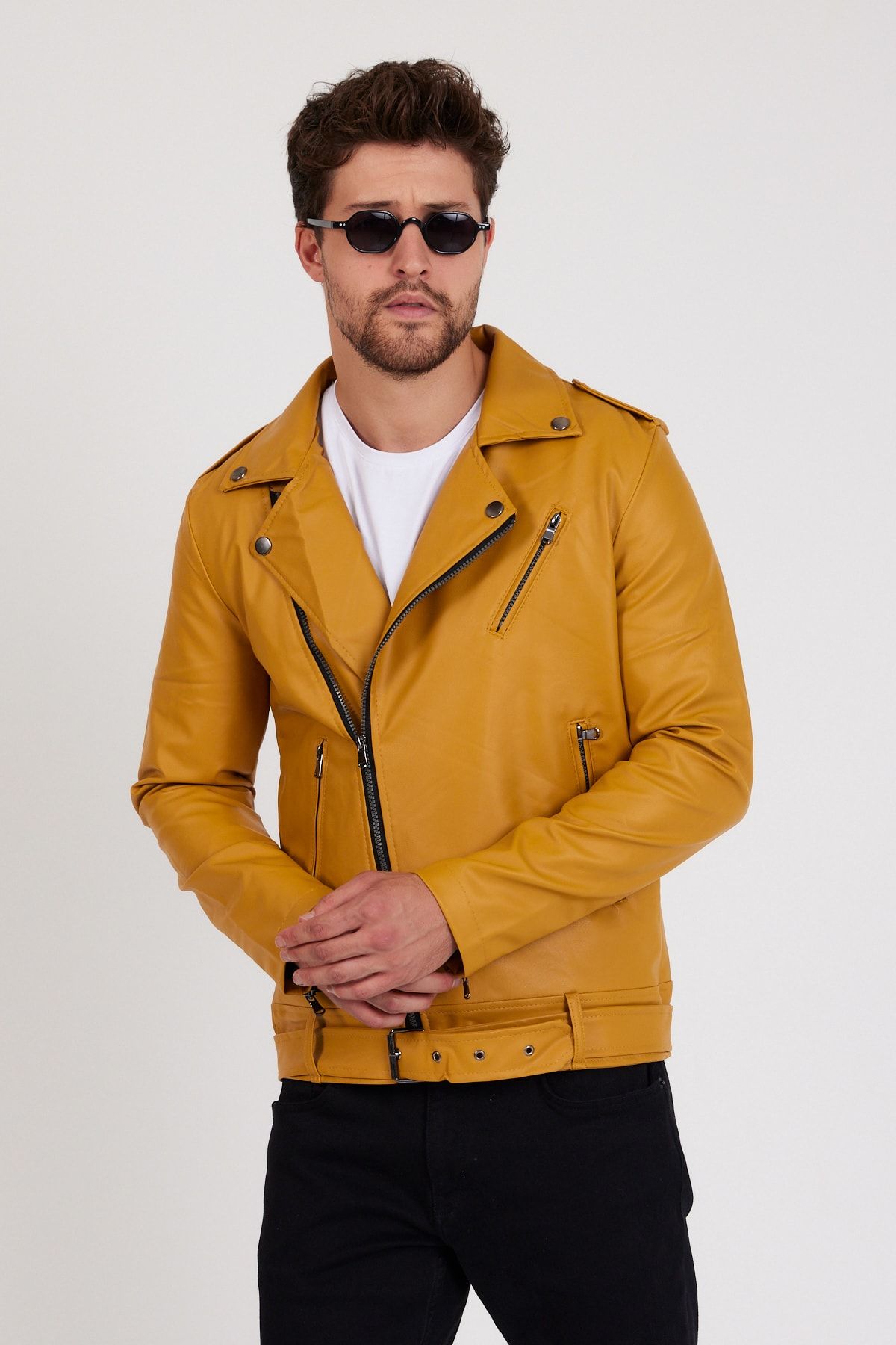 Mero Life Men s Yellow Color New Season Cross Zipper Belted