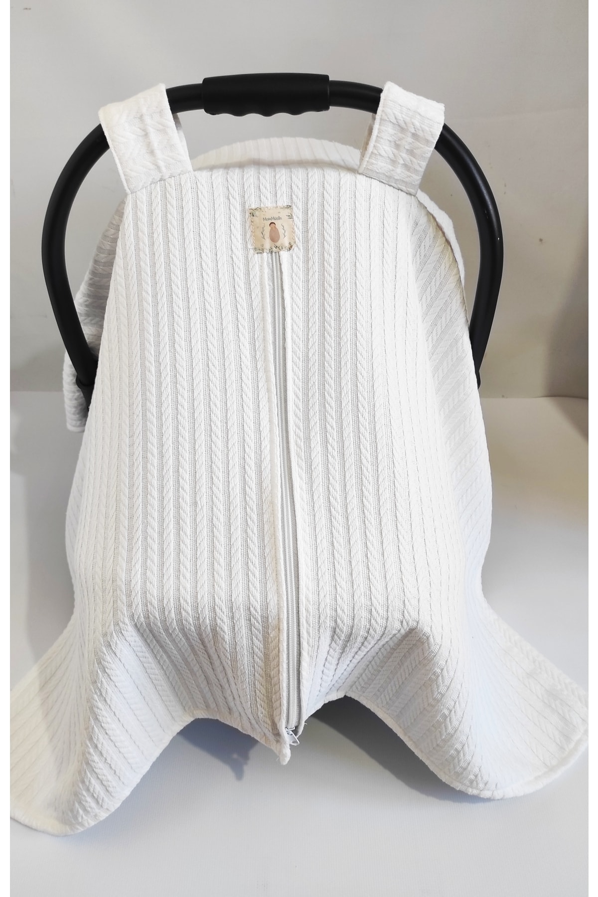 mommüslin Beyaz Fermuarlı Pike Puset Örtüsü, Unisex