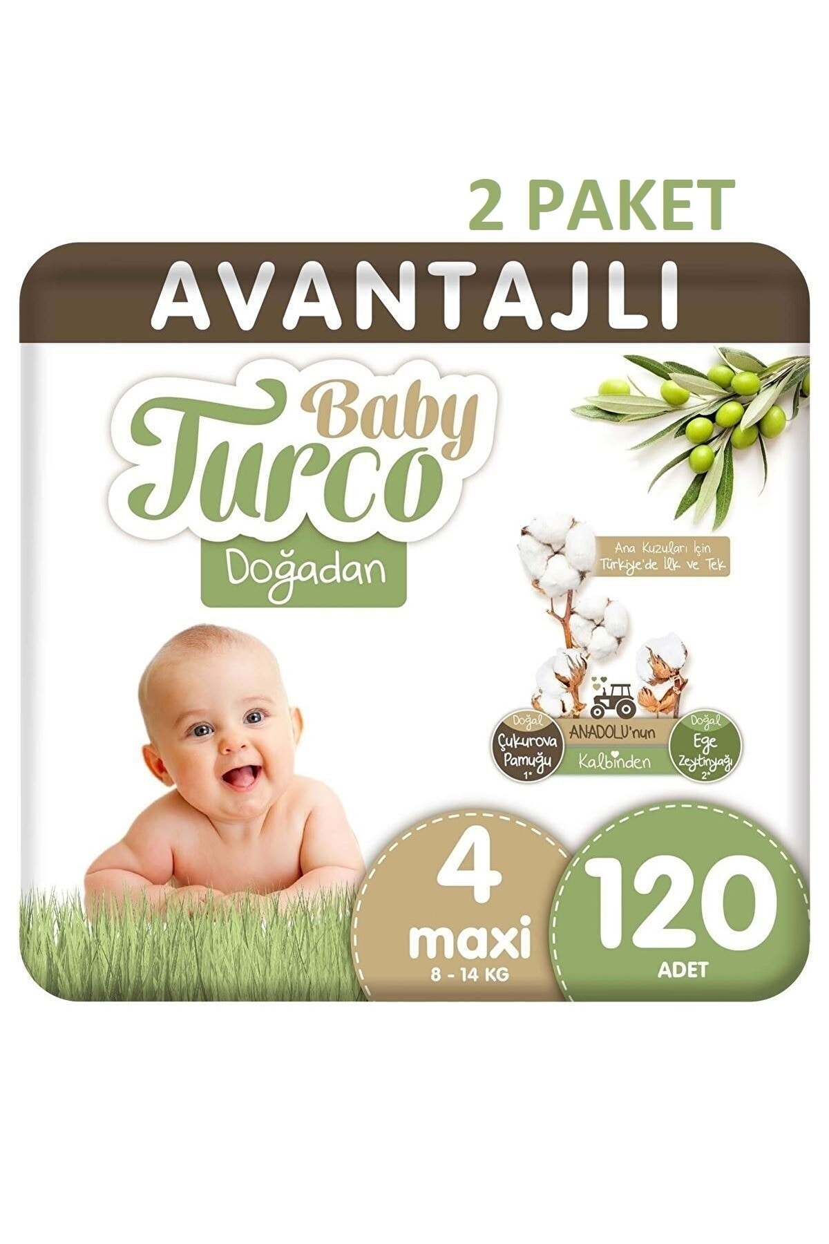 Baby Turco Doğadan Avantajlı Bebek Bezi 4 Numara Maxi 120*2 240 Adet 2 Paket