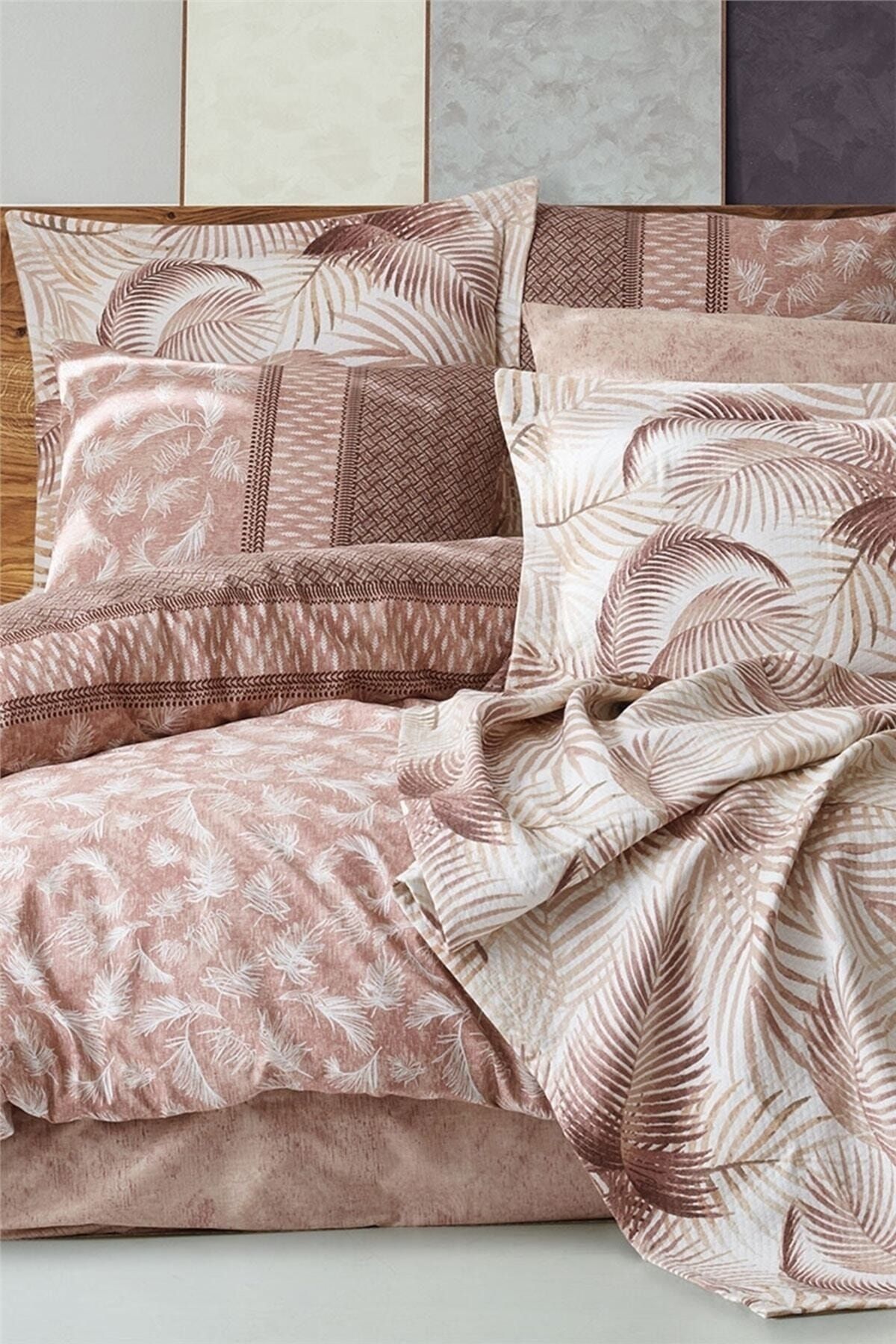 İyi Geceler İstanbul-Country Leaf Coffee Double Bed Set with Duvet Cover 2
