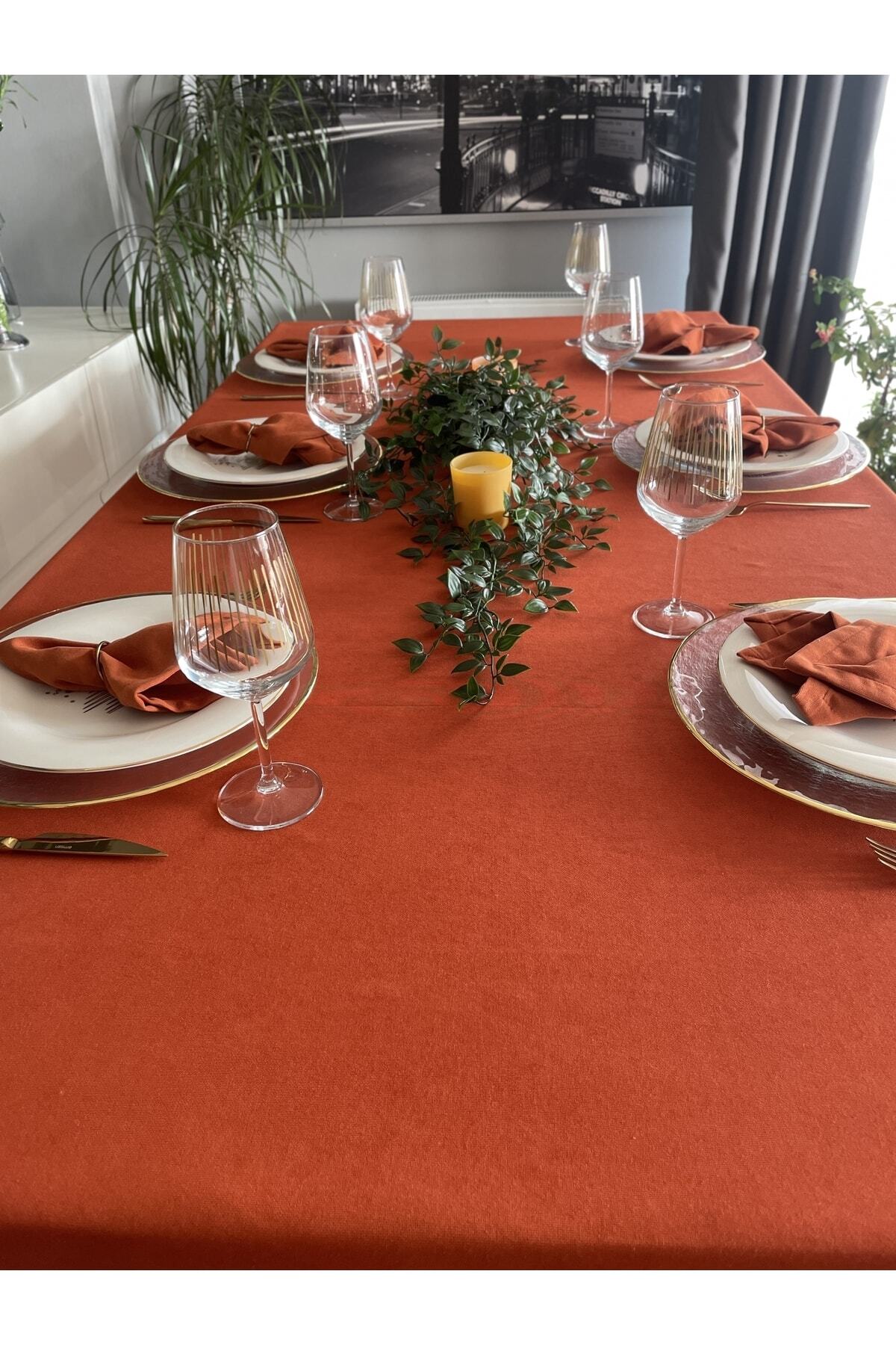 Decamor home Soft Kumaş Dertsiz Koyu Kiremit Tuğla Rengi Masa Örtüsü