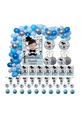 Bıyık Papyon Doğum Günü Parti Seti Kişiye Özel Hediye Seti Afiş-magnet-flama-konuşma Balonu 009