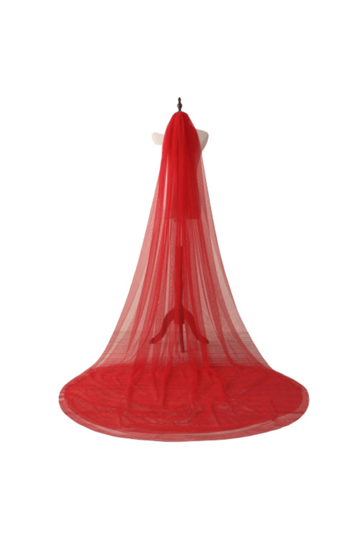 Kırmızı Sade Duvak 3 Metre - Gelin Gelinlik Için, Nikah, Duvağı,tül, Kırık Beyaz