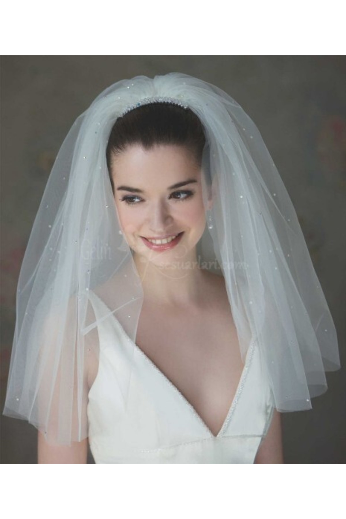 Kabarık Incili Duvak - Gelin Gelinlik Için, Nikah, Duvağı,tül, Kırık Beyaz