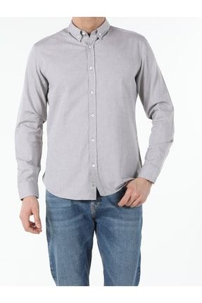 Slim Fit Shirt Neck Erkek Bej Uzun Kol Gömlek CL1048576