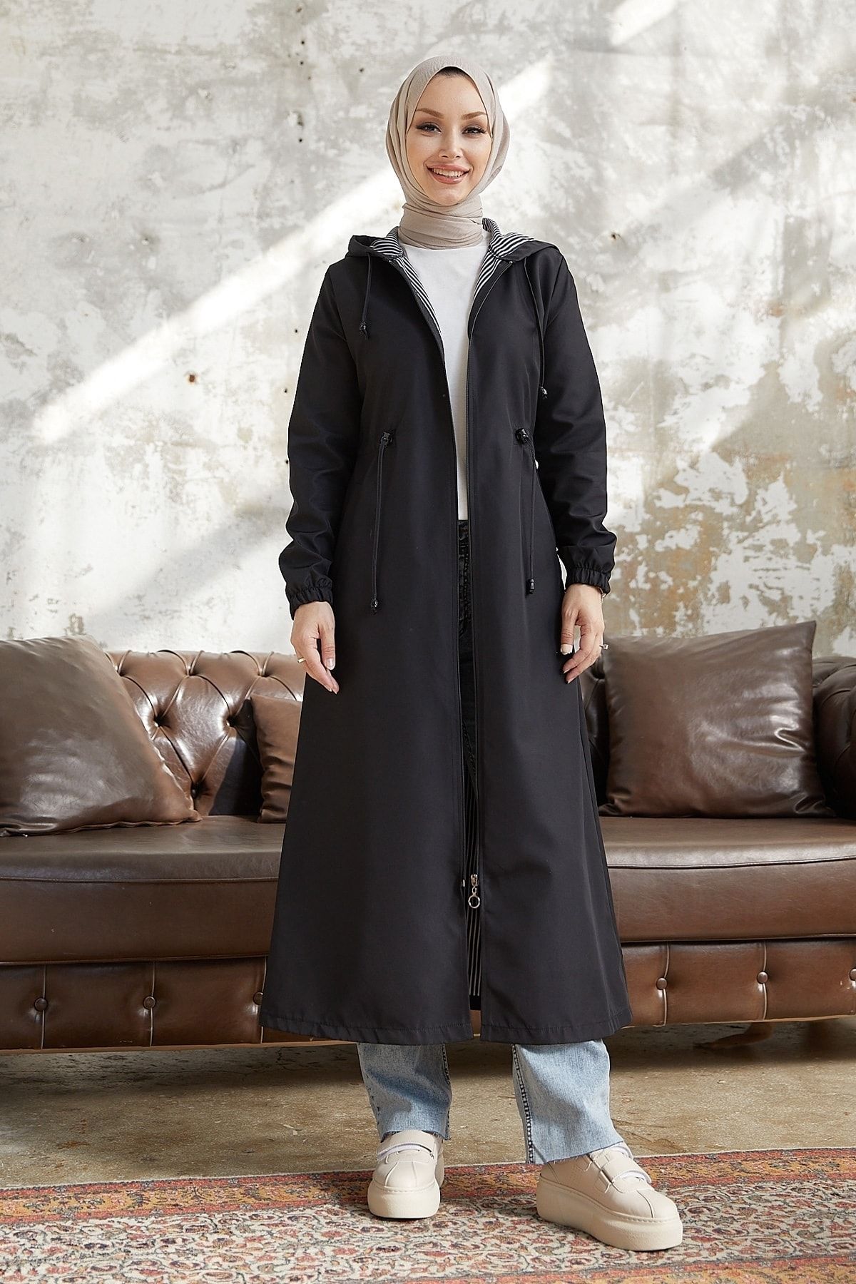 InStyle-Trench Layisa cu model în dungi - negru 4
