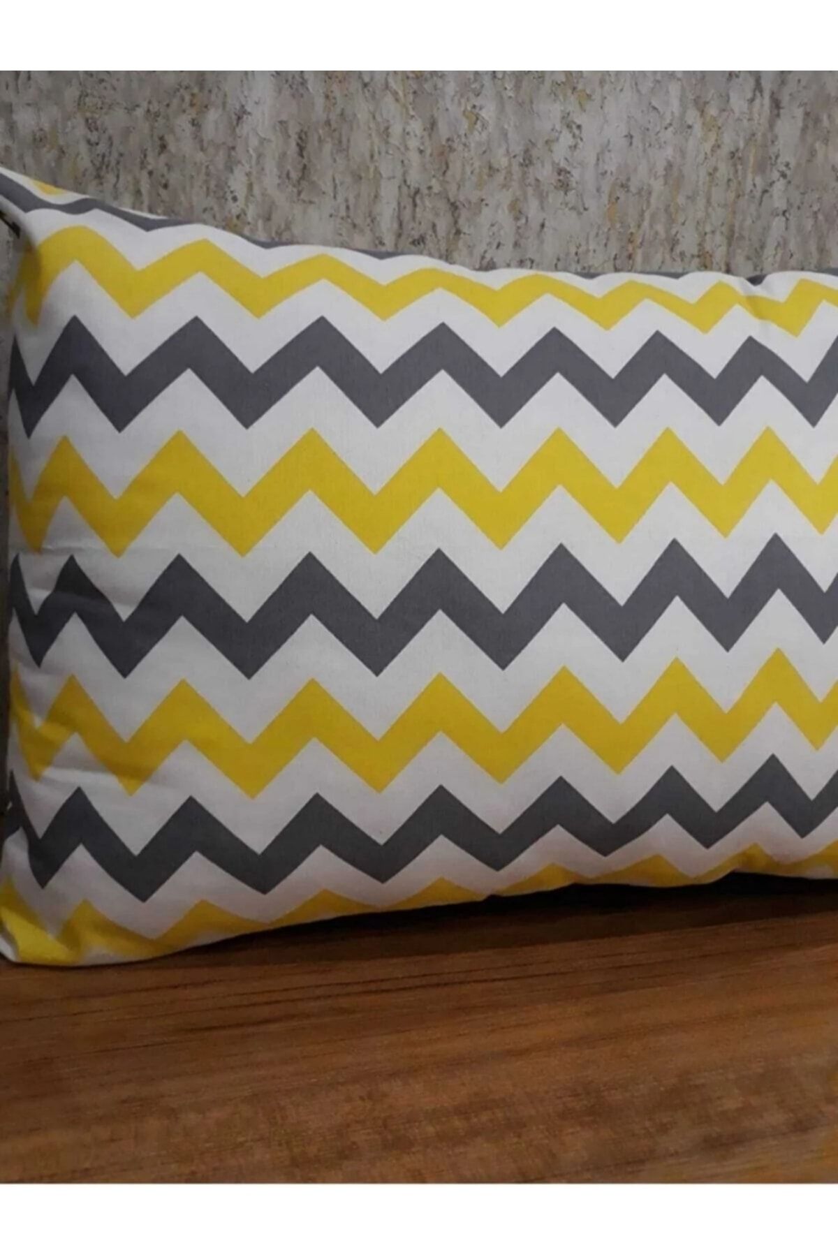 Kaan-Single Zigzag Patterned Elastic Sheet Set with Pillows Yellow 2