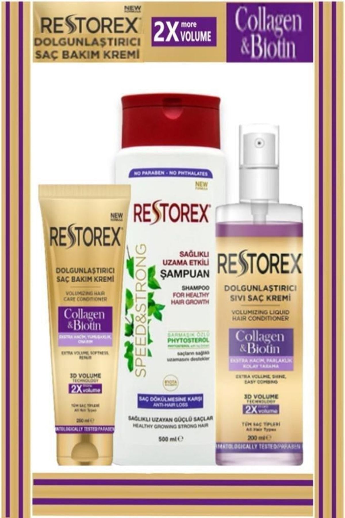 ست مراقبت از مو 3 تکه کلاژن و بیوتین ضد ریزش مو Restorex