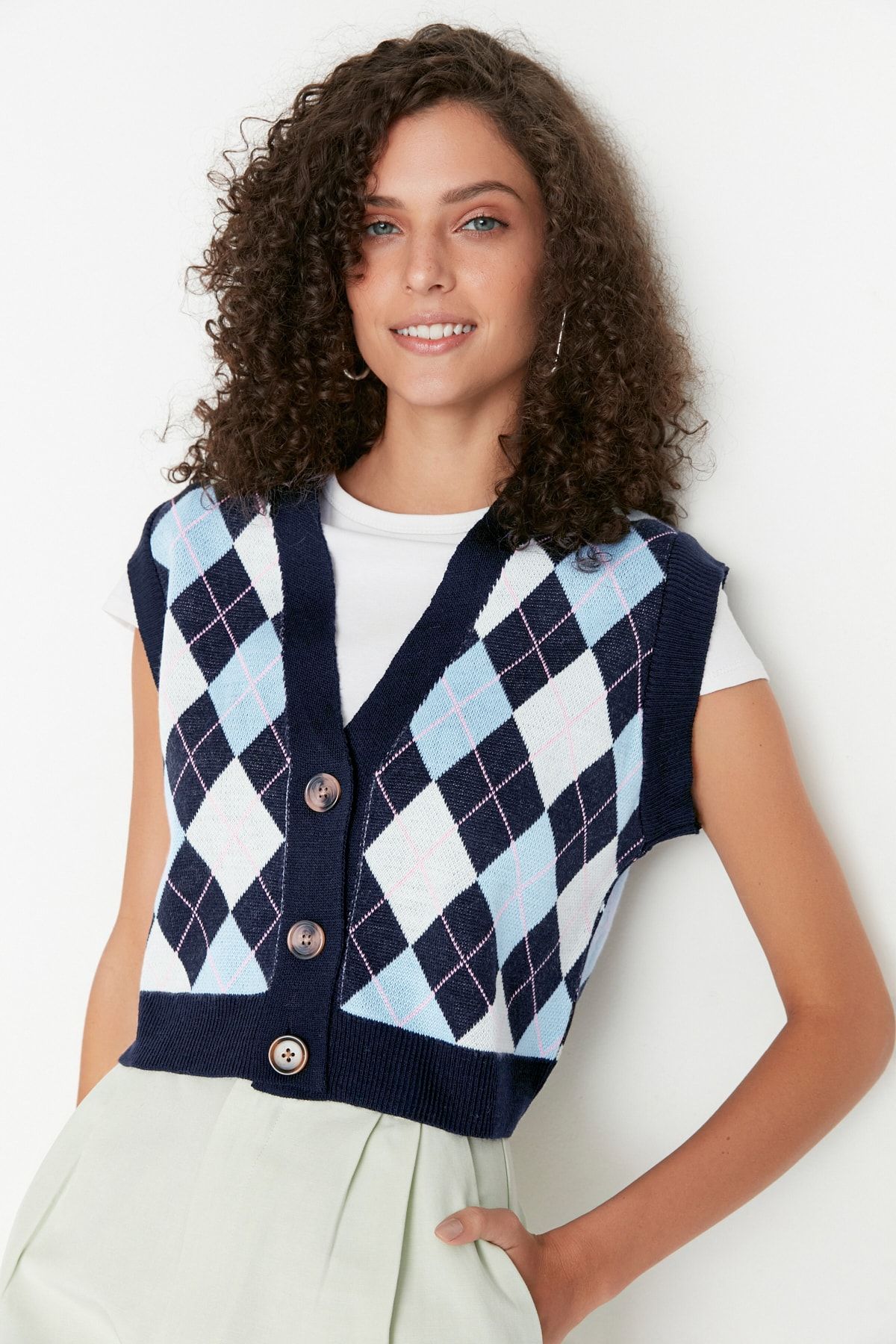 Trendyol Collection-V-nyakú sötétkék kötöttáru-mellény - TWOAW22BZ0047 3