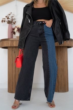 İki Renkli Mom Jeans Pantolon - Siyah 2022/3033
