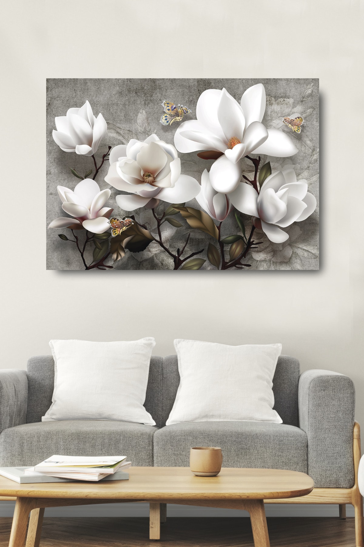 Dst Shop Beyaz Çiçekler Dekoratif Kanvas Duvar Tablosu Ev Ofis Hediyelik Tablo