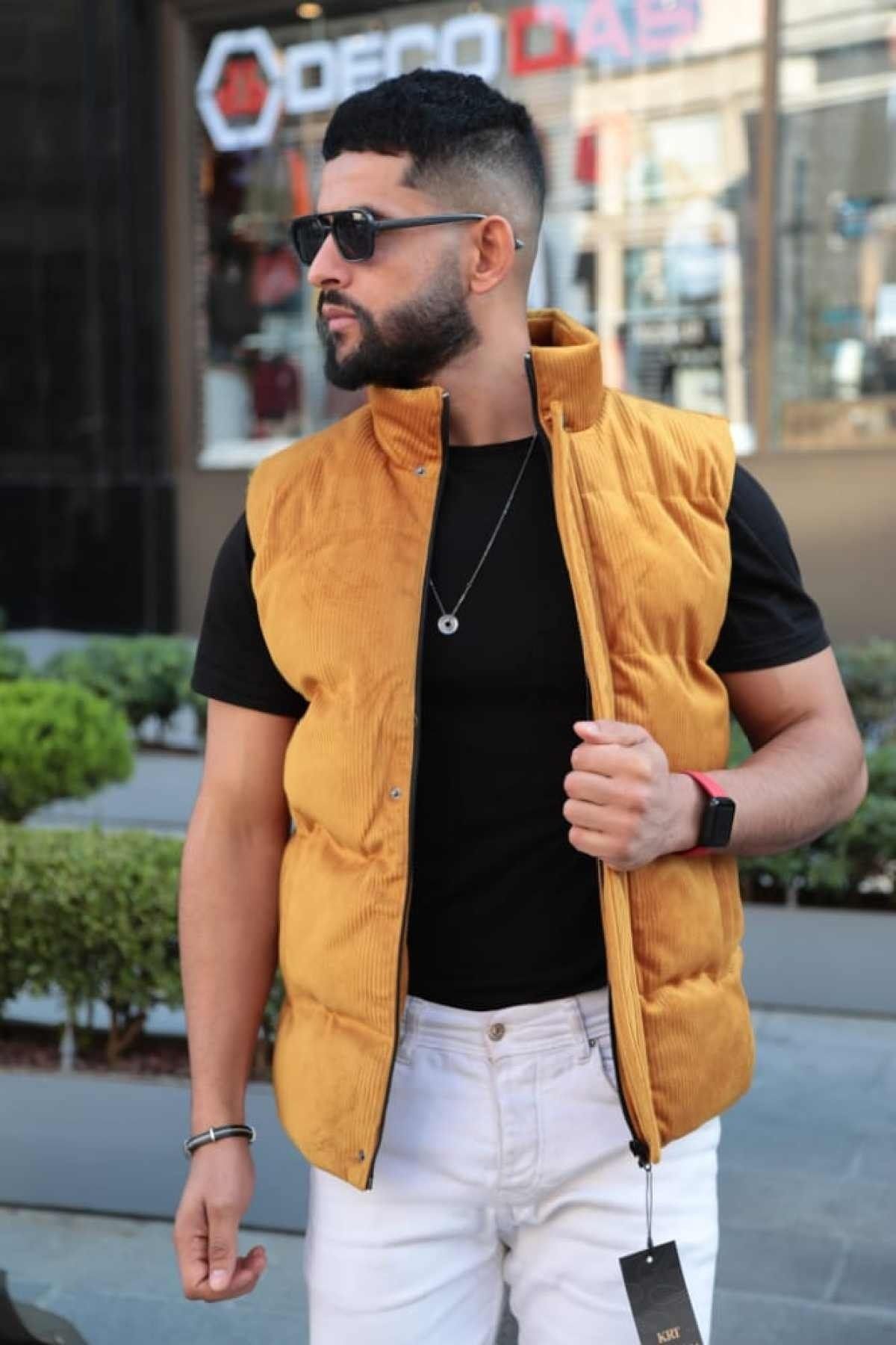 Mens yellow top puffer vest