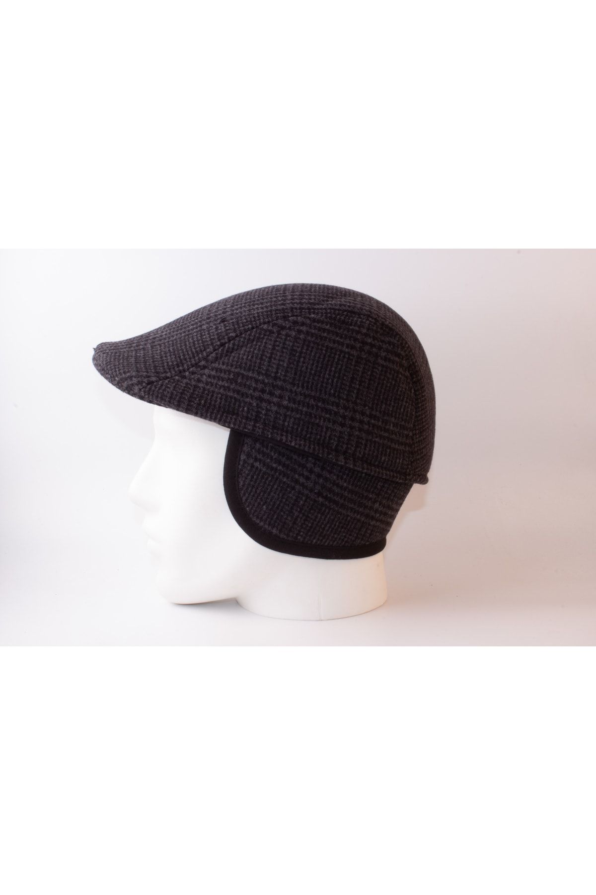 dericom-Gray Plaid Patterned Duck Hat with Hidden Earmuffs for Winter 3