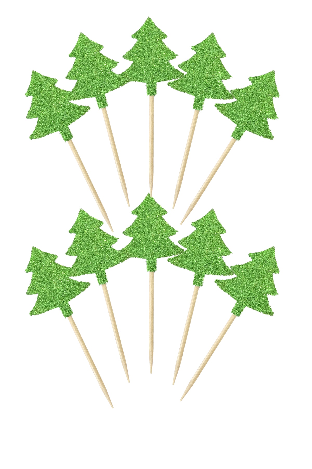 Parti dolabı 10lu Yeşil Kürdan Yılbaşı Çam Ağacı Simli Süslü Eva Sunum Kürdanı Yeni Yıl Noel Masa Dekor