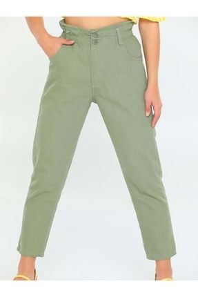 Kadın Denim Beli Lastikli Mom Jean Pantolon S 188 - Yeşil - 30 ST00904