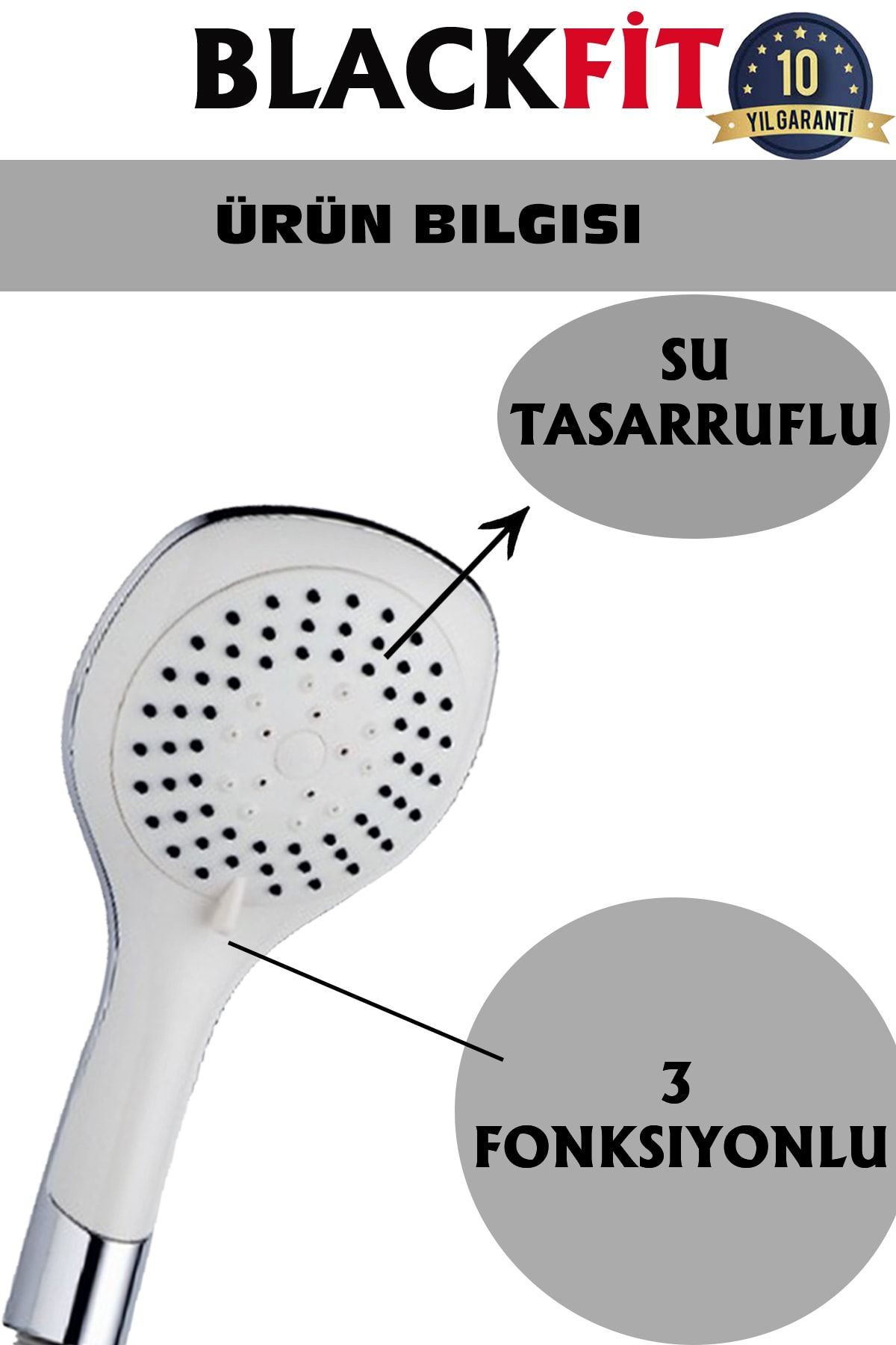 BlackFit 10 Yıl Garantili Mix Beyaz Aç Kapa Çift Su Girişli Banyo Bataryası Ruby Duş Başlığı Set NE11639