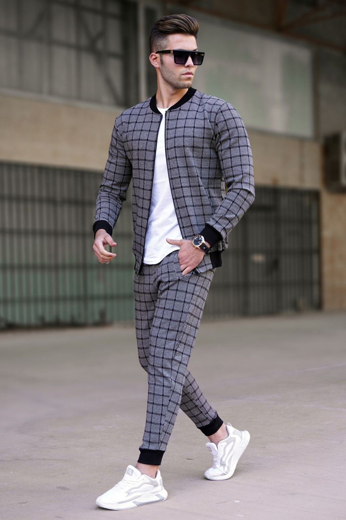 ست گرمکن مدل زیپ دار طرح چهارخانه جیب دار مردانه مدمکست Madmext (برند ترکیه)