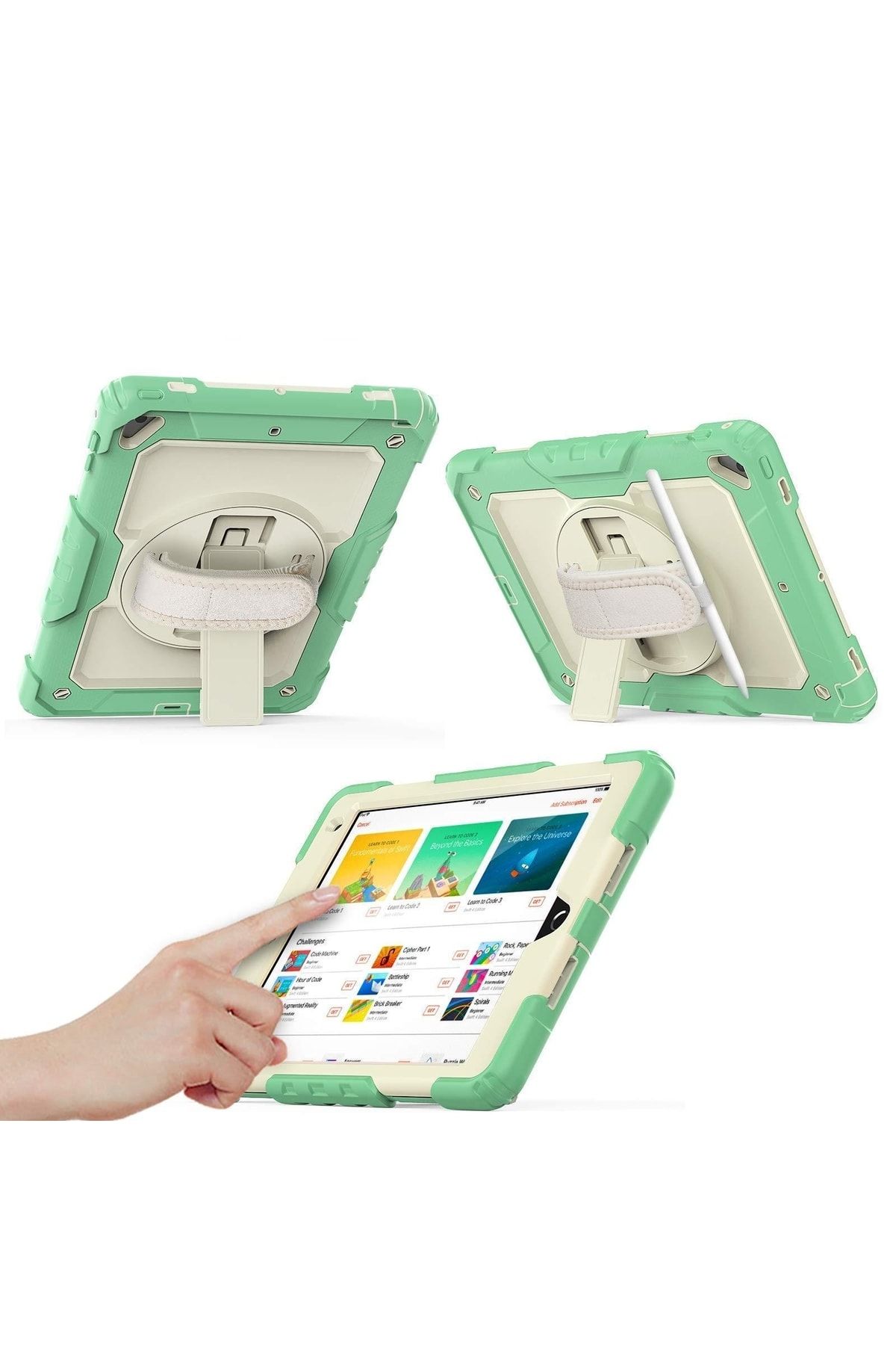 Fuchsia-iPad 5th 6th Generation 2017 2018 9.7" Inch Compatible Strap Tablet with Screen Protector and Pen Holder 360° rotating 3