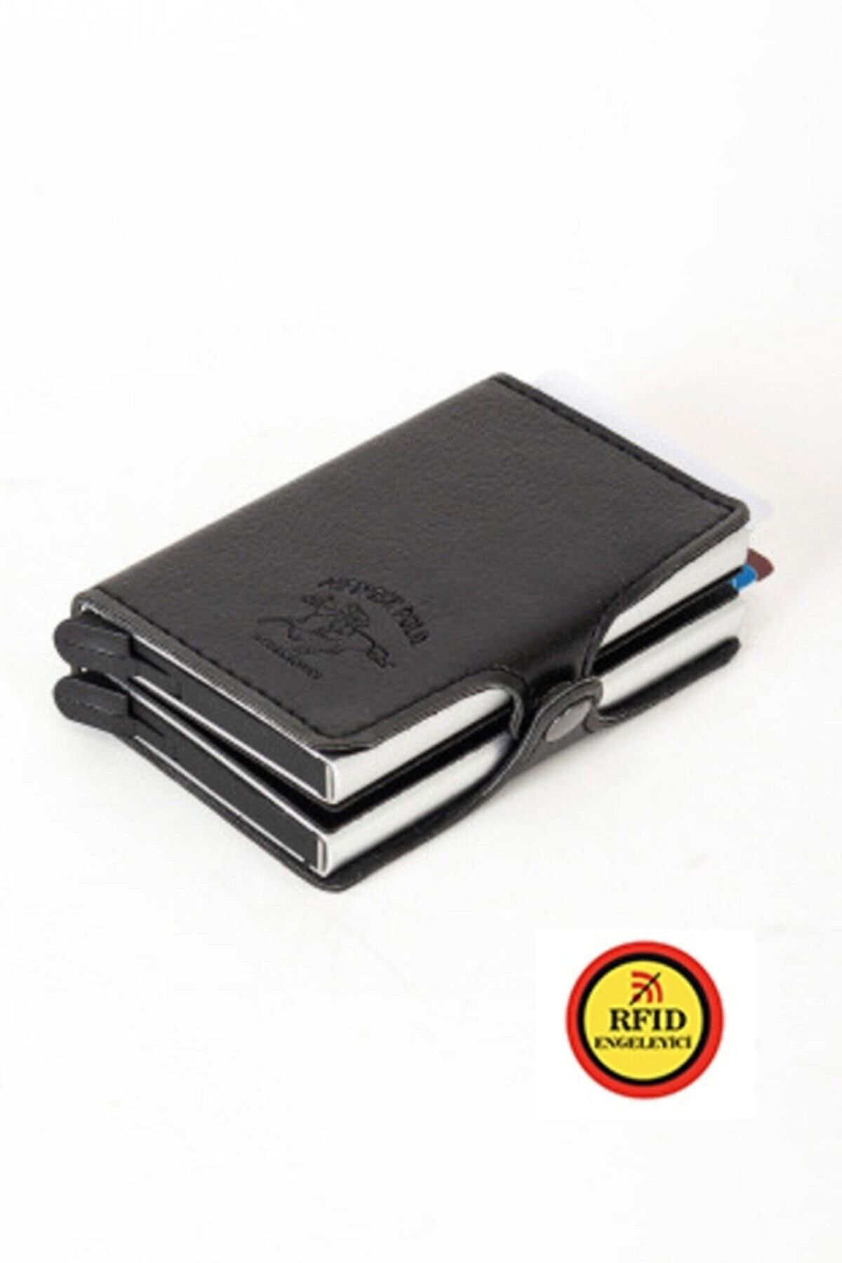 Newish Polo Alva Clup Rfid Engelleyici Özellikli Çift Otomatik Kart Mekanizmalı Kartlık Cüzdan Siyah (6,5x9,5cm IV11704