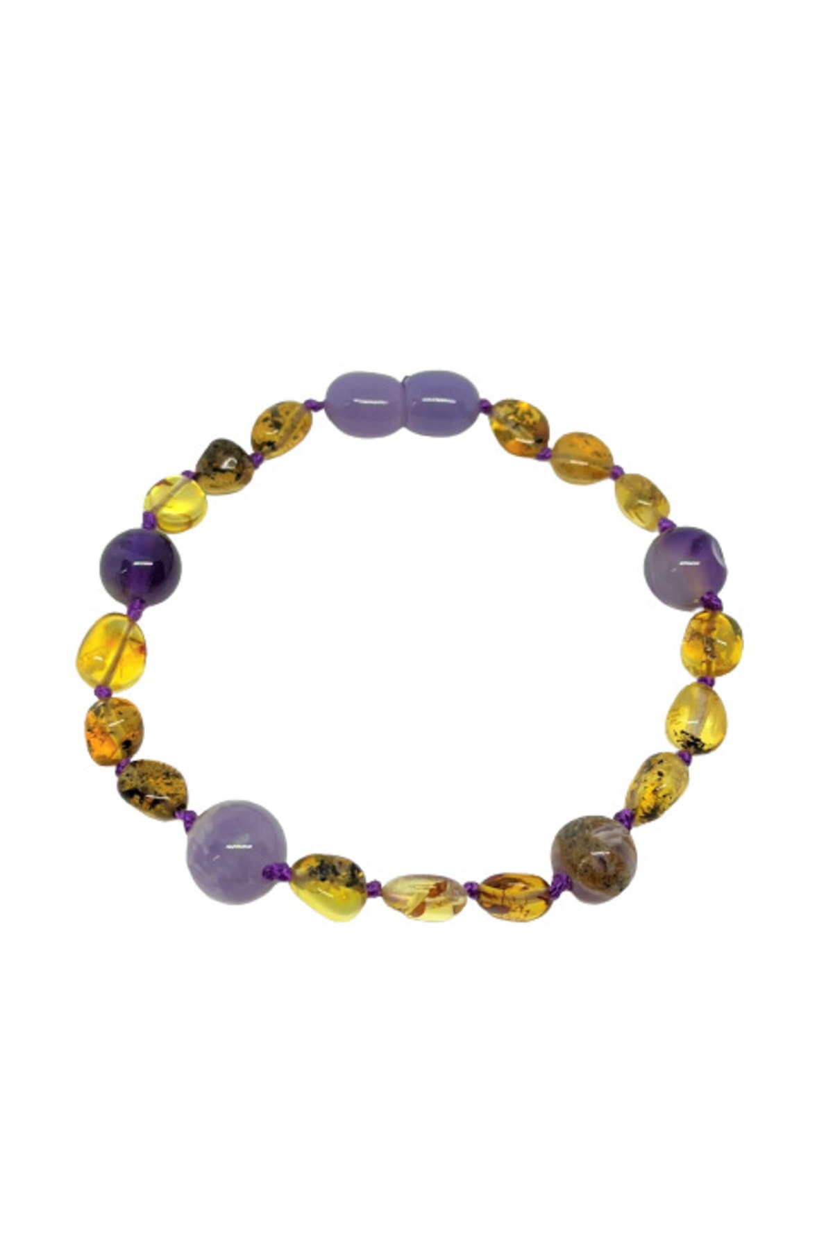 Tesbihci Efendi Damla Kehribar Ametist Tasarım Çocuk Bileklik 15cm