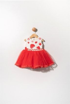 Kırmızı Kalp Desenli Kız Bebek Tütü Elbise - Narissa LM422NARISSA