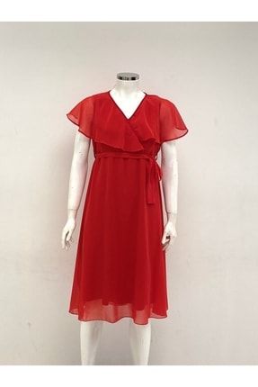 Bayan Büyük Beden Şifon Elbise Kırmızı 366 366KIRMIZI
