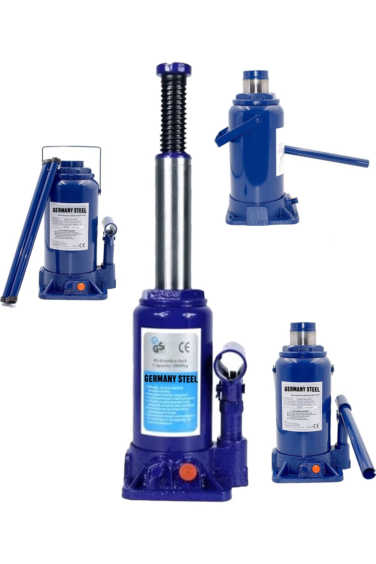 Germany Steel Hidrolik 5 Ton Kapasiteli Araba Şişe Krikosu 5 Yıl Garantili Germany Max 35.5 Cm