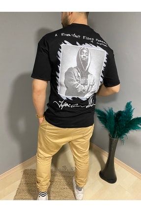 Unisex Siyah Tupac Oversize Tshirt EST-604-M0009